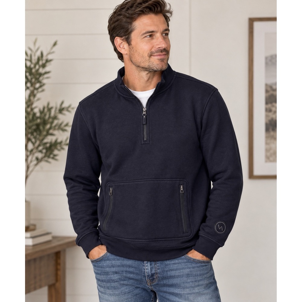 Vonga Men's Navy Textured Quarter Zip Pullover Sweatshirt Size Small NWT